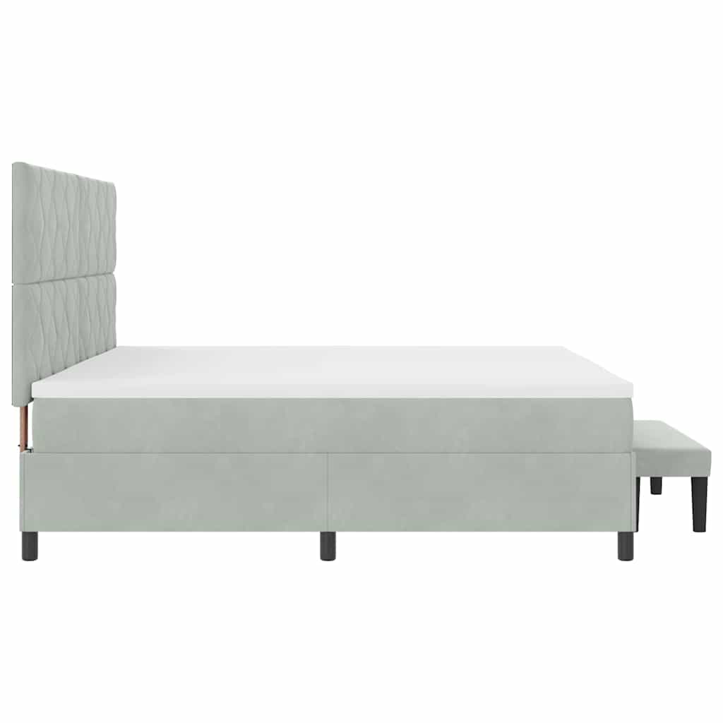 Box Spring Seng Med Madras Lysegrå 200 X 200 Cm Fløjl - Billede 10