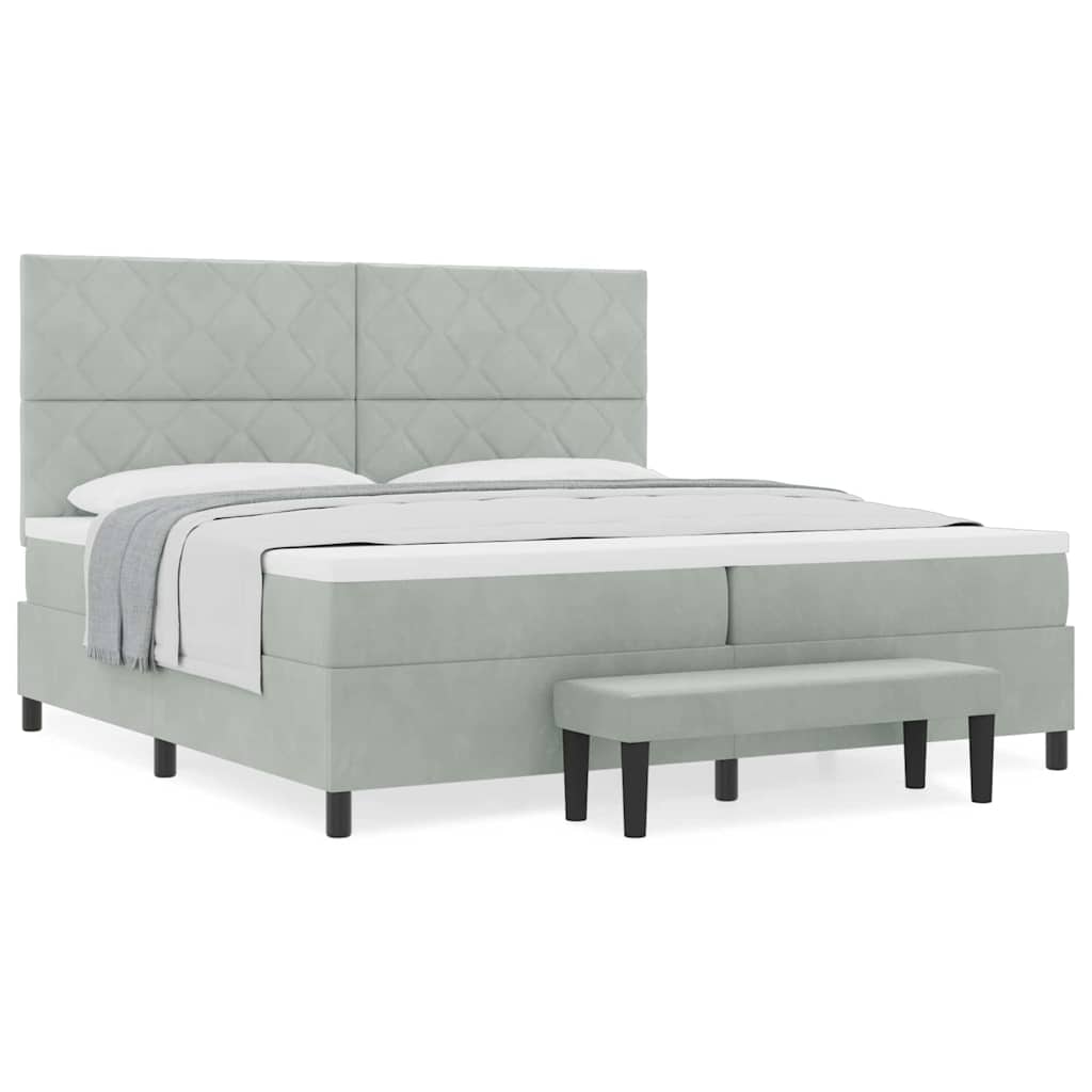 Box Spring Seng Med Madras Lysegrå 200 X 200 Cm Fløjl - Billede 4