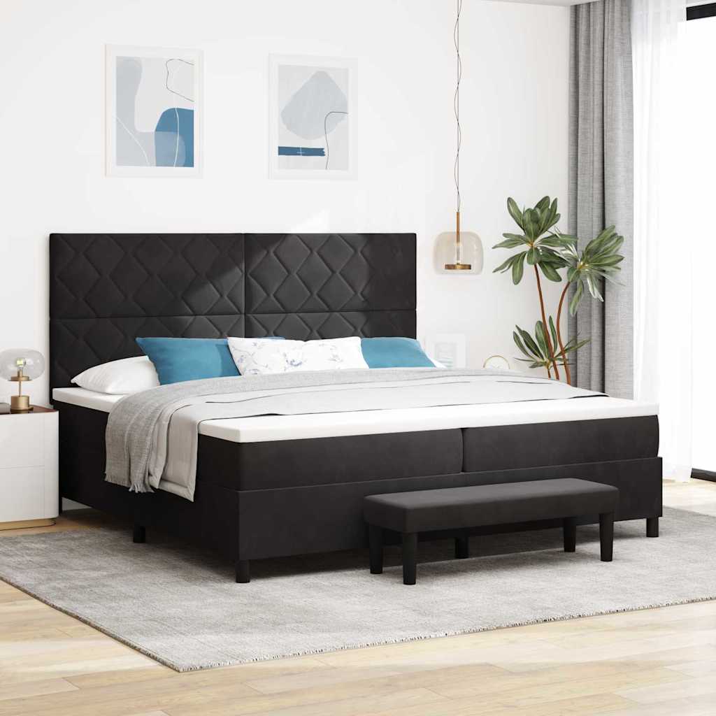 Box Spring Seng Med Madras Sort 200 X 200 Cm Fløjl - Hovedbillede
