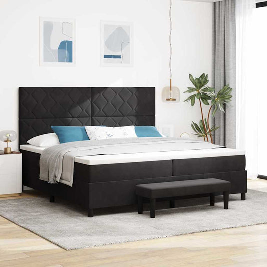 Box Spring Seng Med Madras Sort 200 X 200 Cm Fløjl - Hovedbillede