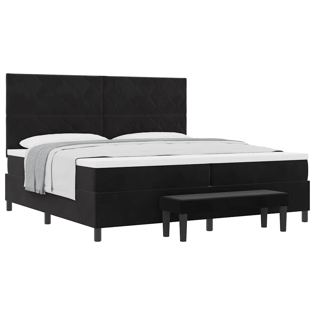 Box Spring Seng Med Madras Sort 200 X 200 Cm Fløjl - Billede 3