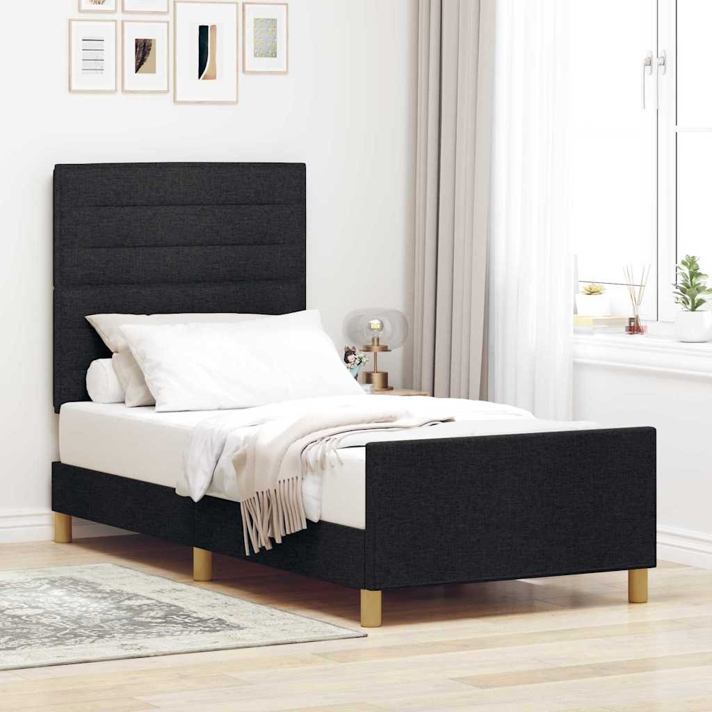 Sengestel Med Hovedgærde Sort 100 X 200 Cm Stof - Hovedbillede