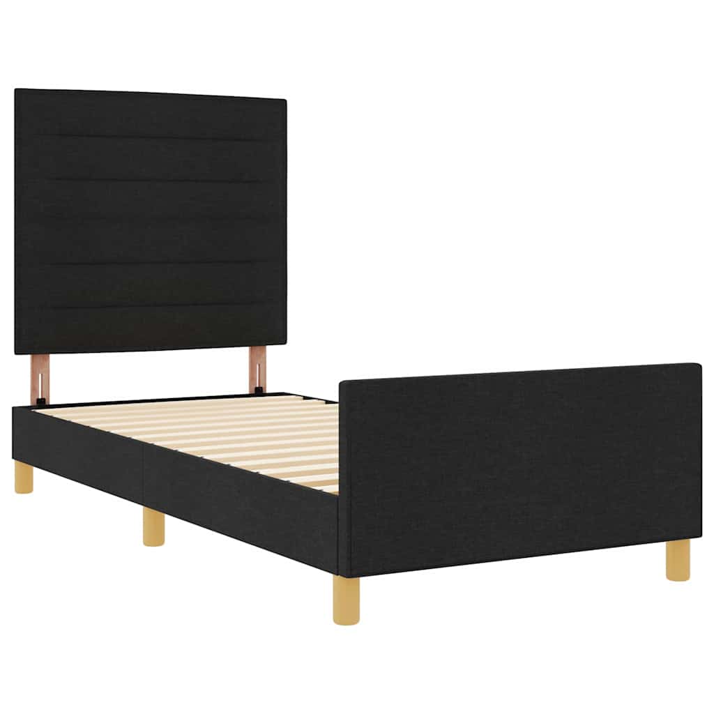 Sengestel Med Hovedgærde Sort 100 X 200 Cm Stof - Billede 7