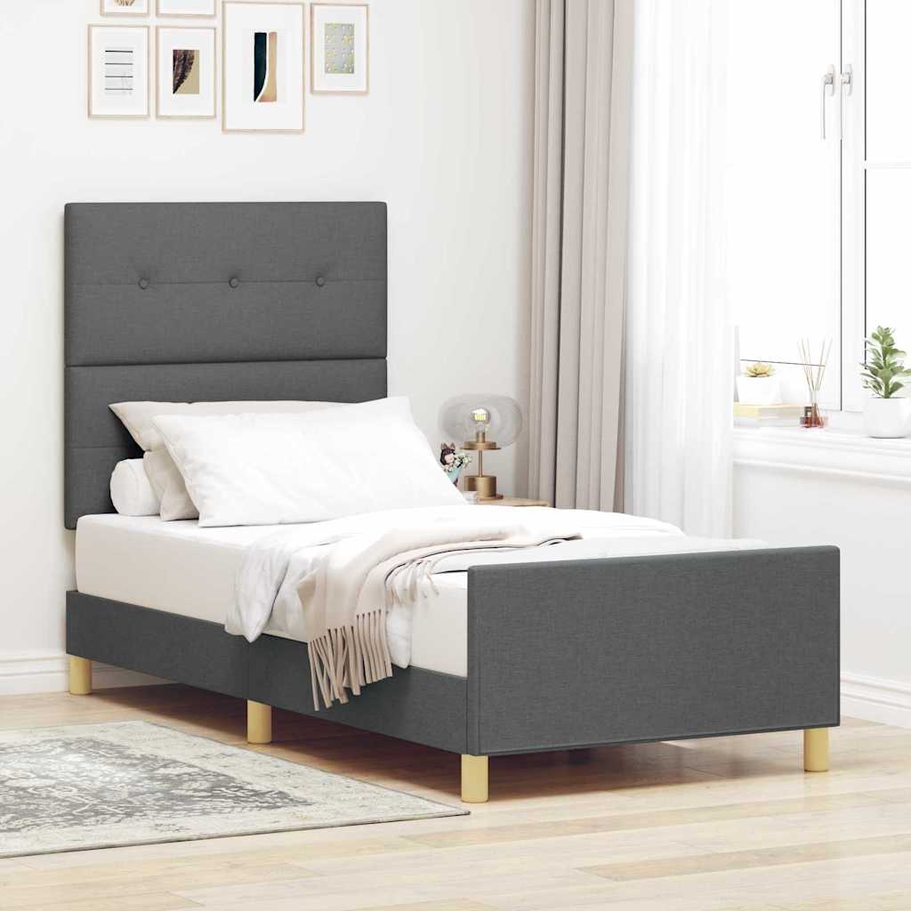 Sengestel Med Hovedgærde Mørkegrå 100 X 200 Cm Stof - Hovedbillede