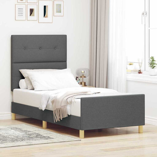 Sengestel Med Hovedgærde Mørkegrå 100 X 200 Cm Stof - Hovedbillede