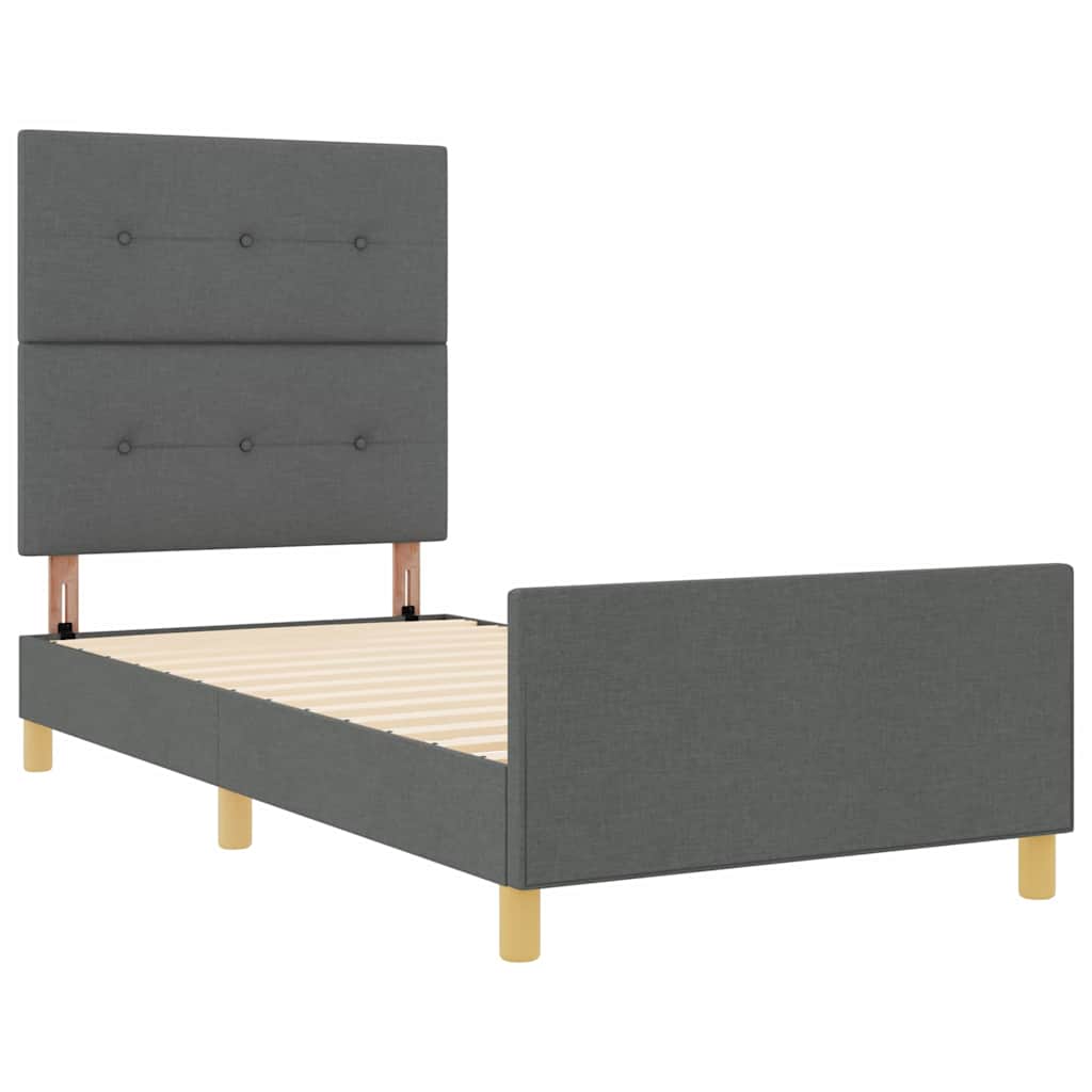 Sengestel Med Hovedgærde Mørkegrå 100 X 200 Cm Stof - Billede 6