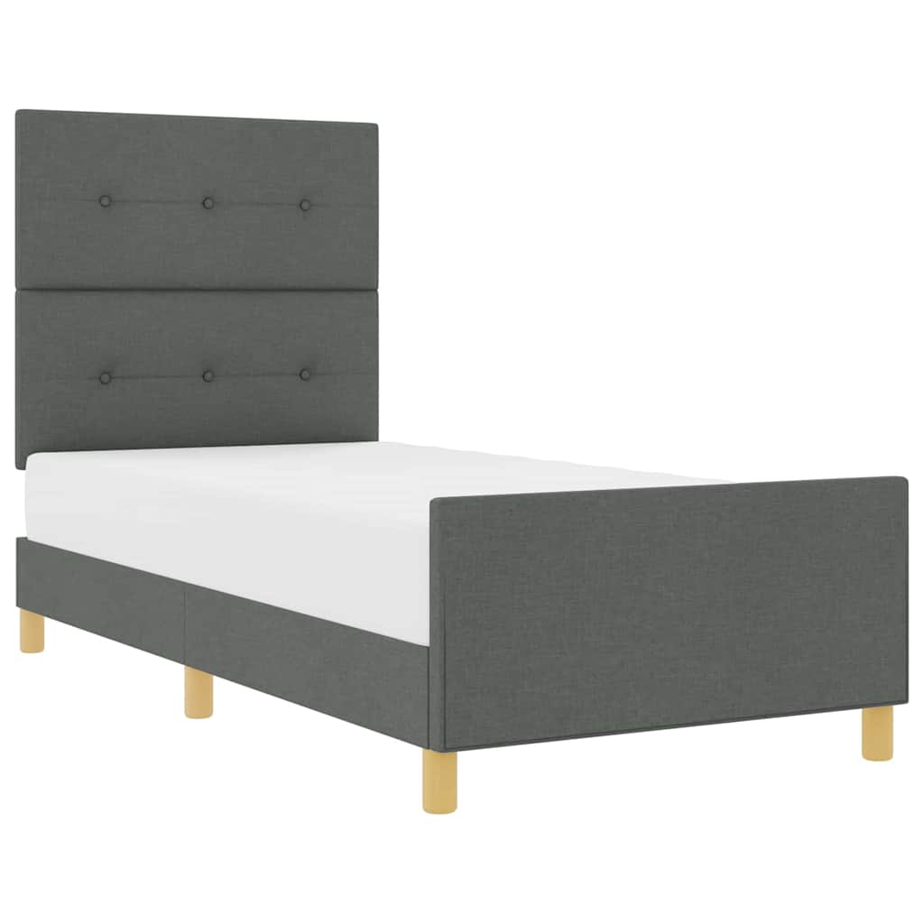 Sengestel Med Hovedgærde Mørkegrå 100 X 200 Cm Stof - Billede 3