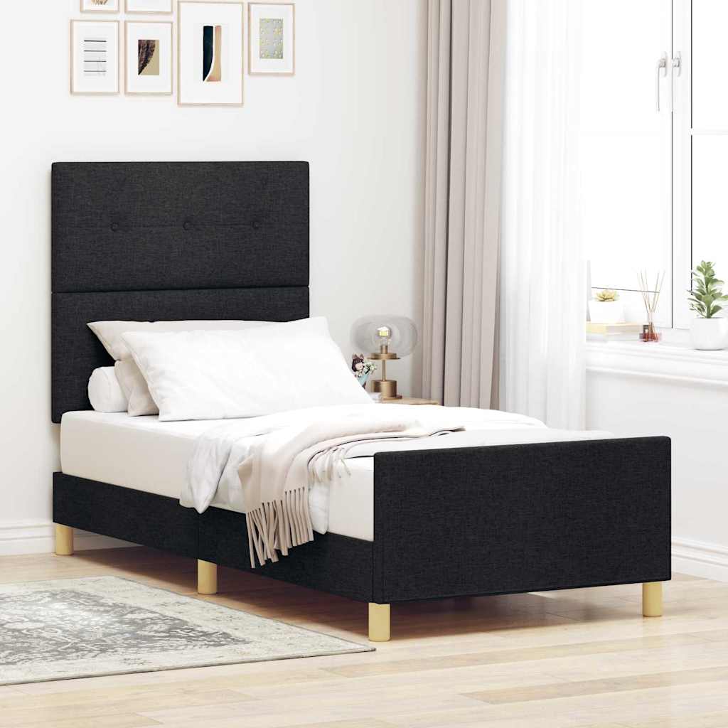 Sengestel Med Hovedgærde Sort 100 X 200 Cm Stof - Hovedbillede