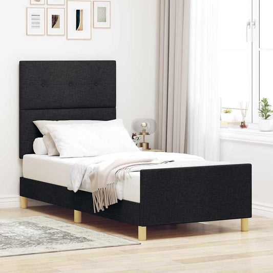 Sengestel Med Hovedgærde Sort 100 X 200 Cm Stof - Hovedbillede