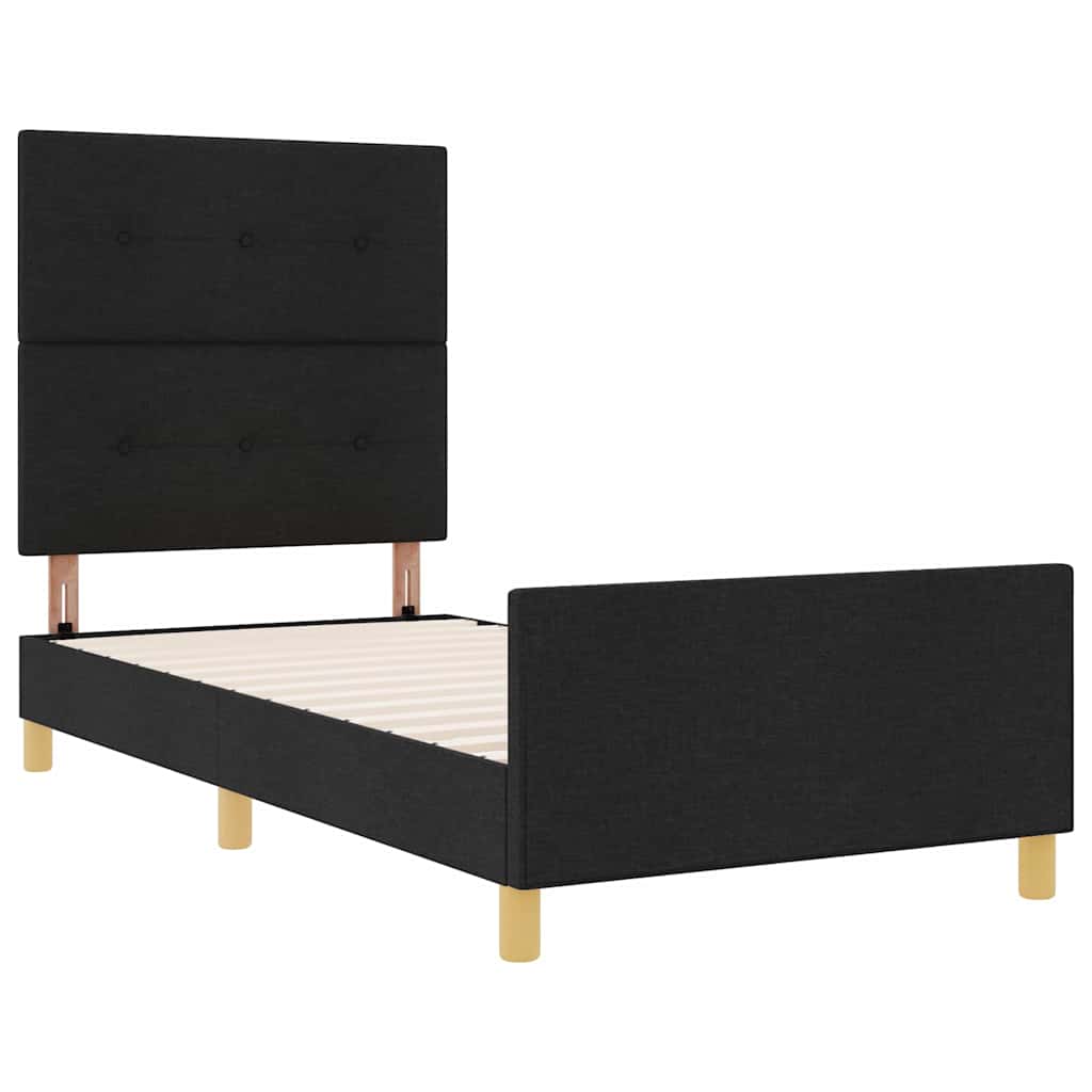 Sengestel Med Hovedgærde Sort 100 X 200 Cm Stof - Billede 6