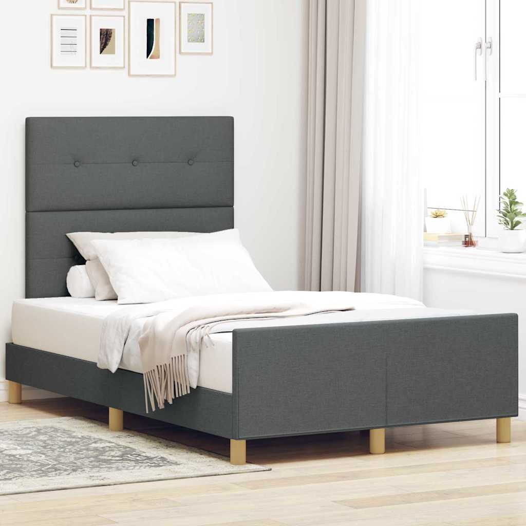 Sengestel Med Hovedgærde Mørkegrå 120 X 190 Cm Stof - Hovedbillede
