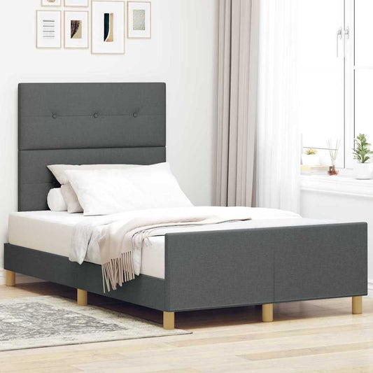 Sengestel Med Hovedgærde Mørkegrå 120 X 190 Cm Stof - Hovedbillede
