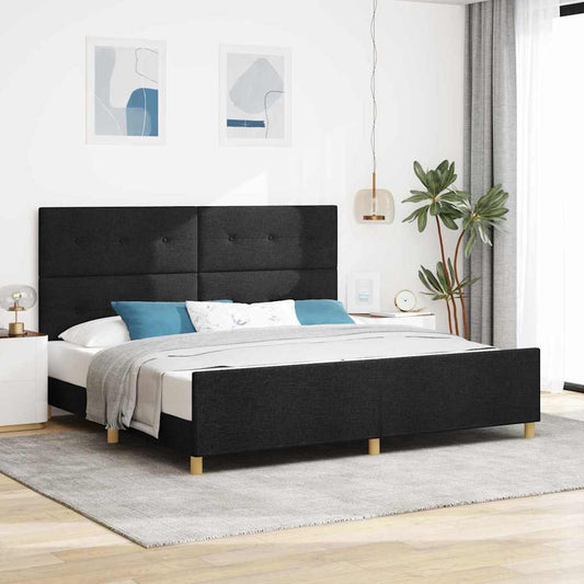 Sengestel Med Hovedgærde Sort 200 X 200 Cm Stof - Hovedbillede