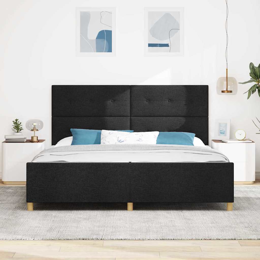 Sengestel Med Hovedgærde Sort 200 X 200 Cm Stof - Billede 5