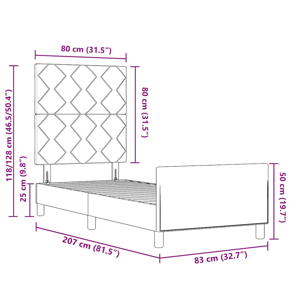 Sengestel Med Hovedgærde Mørkegrå 80 X 200 Cm Stof - Billede 10