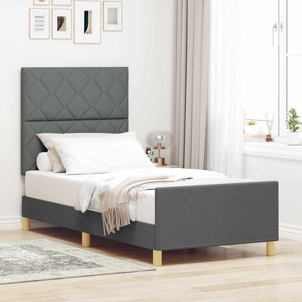 Sengestel Med Hovedgærde Mørkegrå 90 X 190 Cm Stof - Hovedbillede