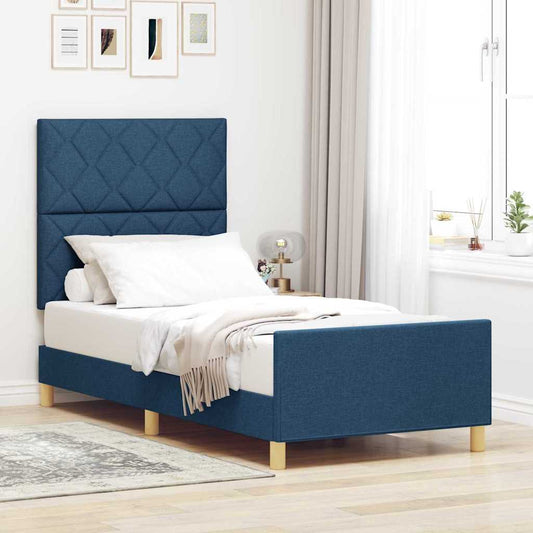 Sengestel Med Hovedgærde Blå 90 X 190 Cm Stof - Hovedbillede