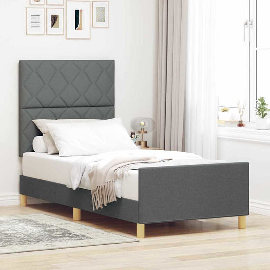 Sengestel Med Hovedgærde Mørkegrå 100 X 200 Cm Stof - Hovedbillede