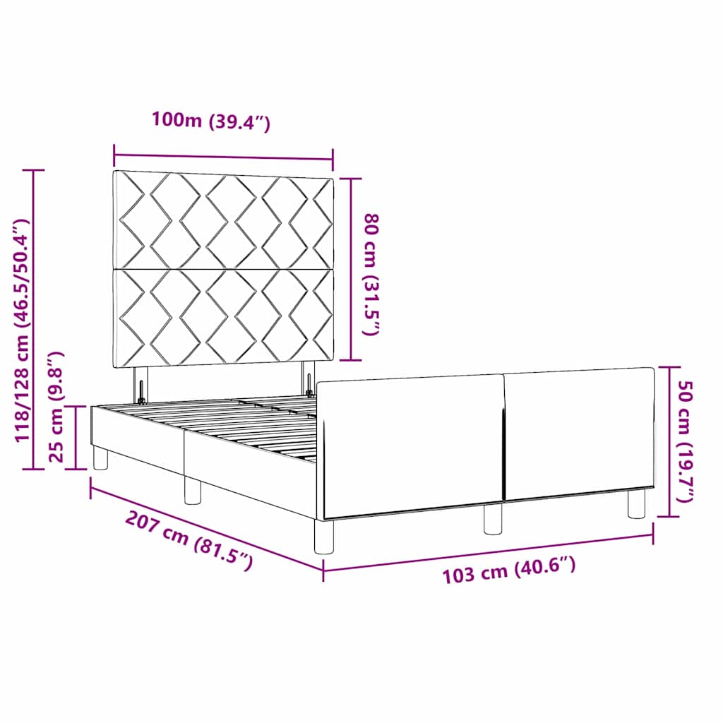 Sengestel Med Hovedgærde Mørkebrun 100 X 200 Cm Stof - Billede 13