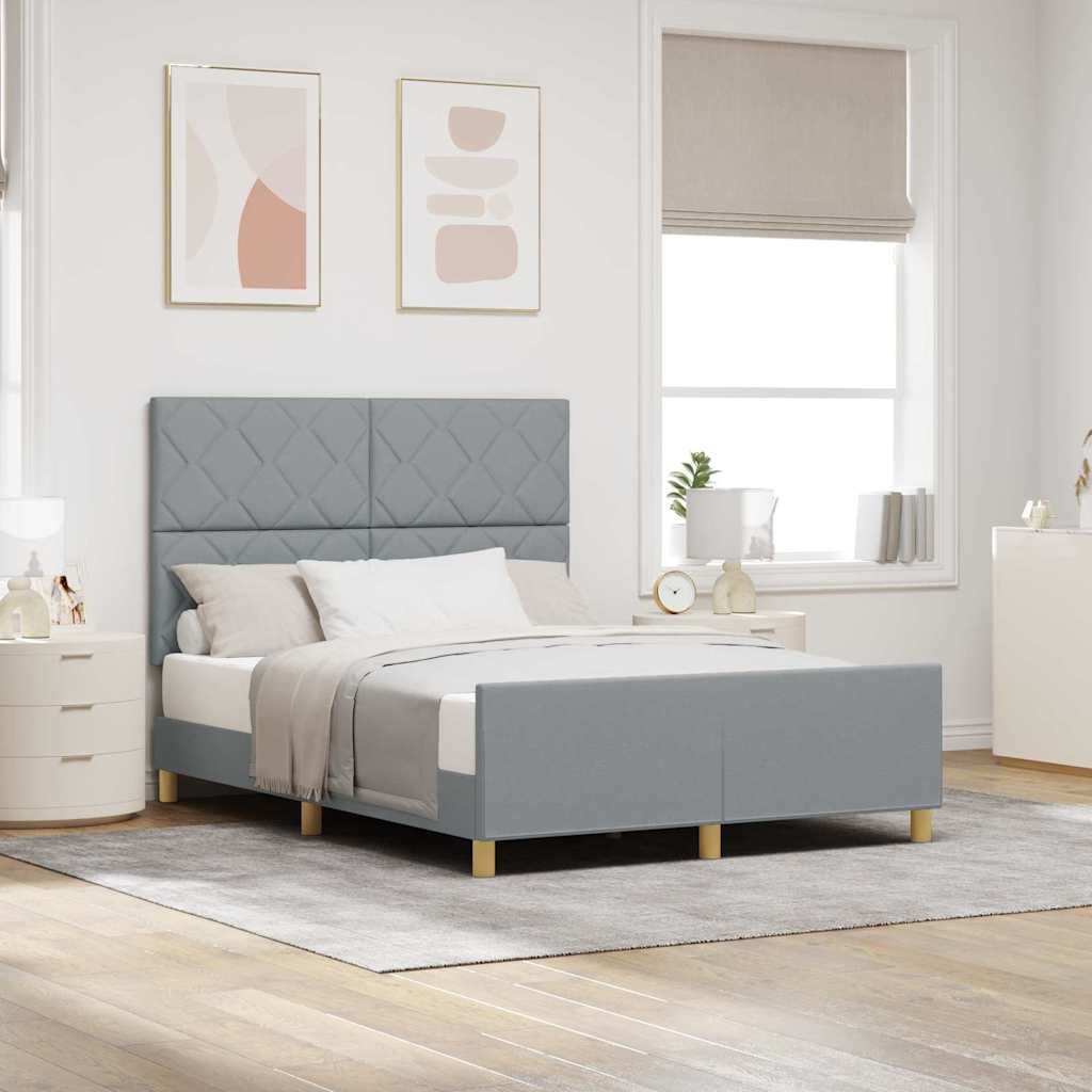 Sengestel Med Hovedgærde Lysegrå 140 X 190 Cm Stof - Hovedbillede