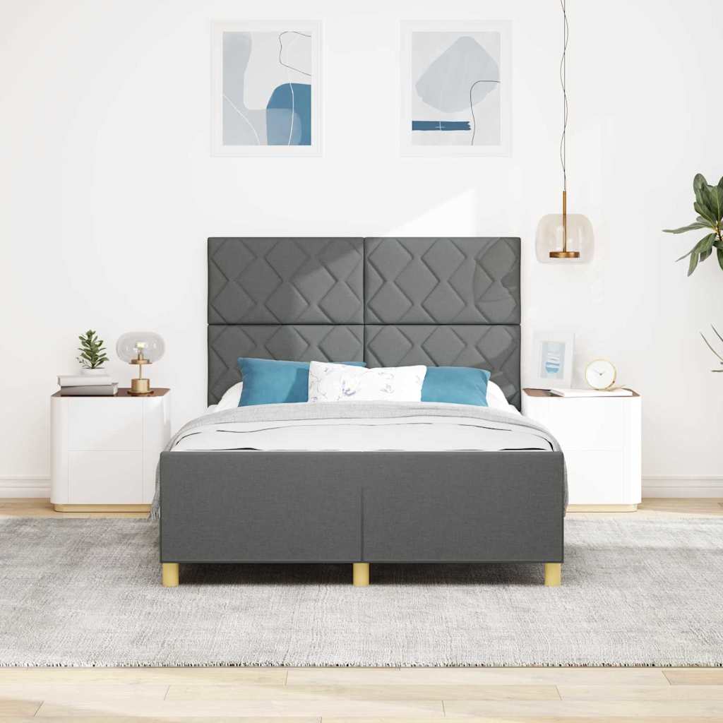 Sengestel Med Hovedgærde Mørkegrå 140 X 190 Cm Stof - Billede 5