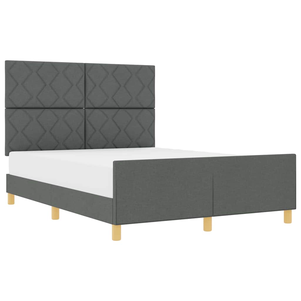 Sengestel Med Hovedgærde Mørkegrå 140 X 190 Cm Stof - Billede 3