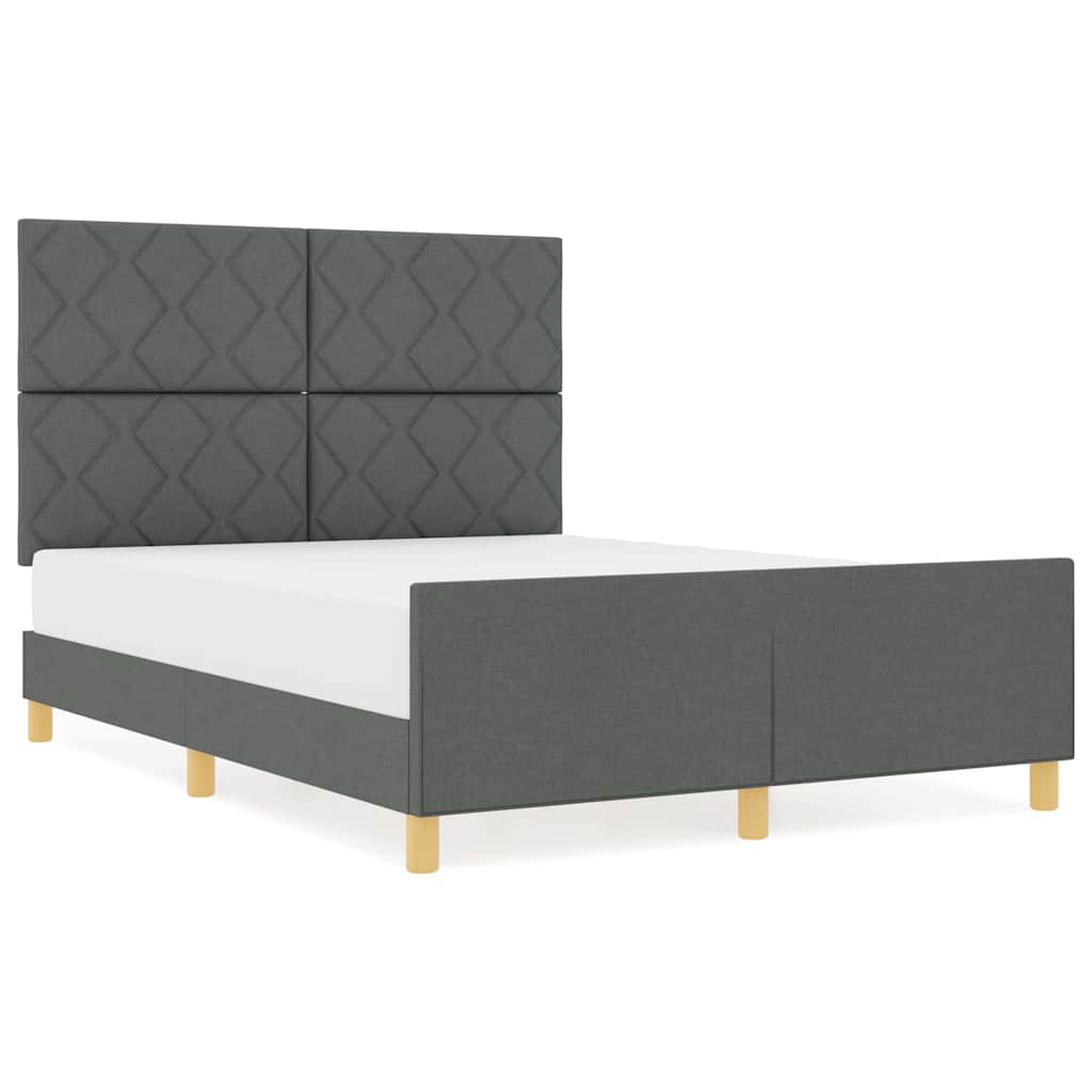Sengestel Med Hovedgærde Mørkegrå 140 X 190 Cm Stof - Billede 4