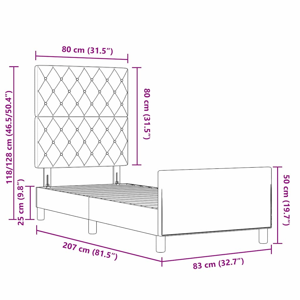 Sengestel Med Hovedgærde Lysegrå 80 X 200 Cm Fløjl - Billede 12