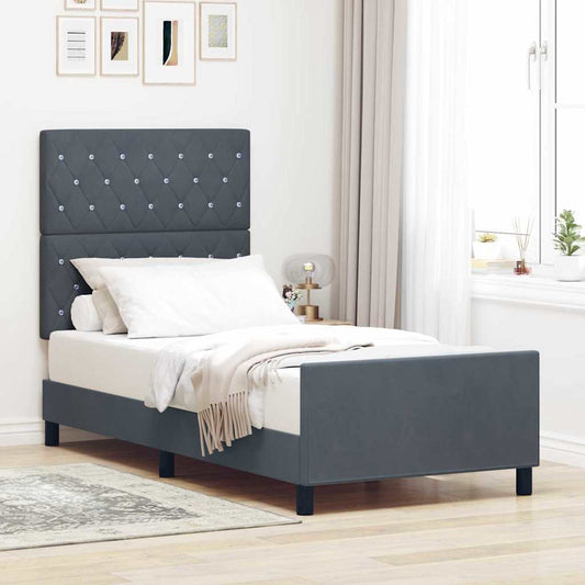 Sengestel Med Hovedgærde Mørkegrå 90 X 190 Cm Fløjl - Hovedbillede