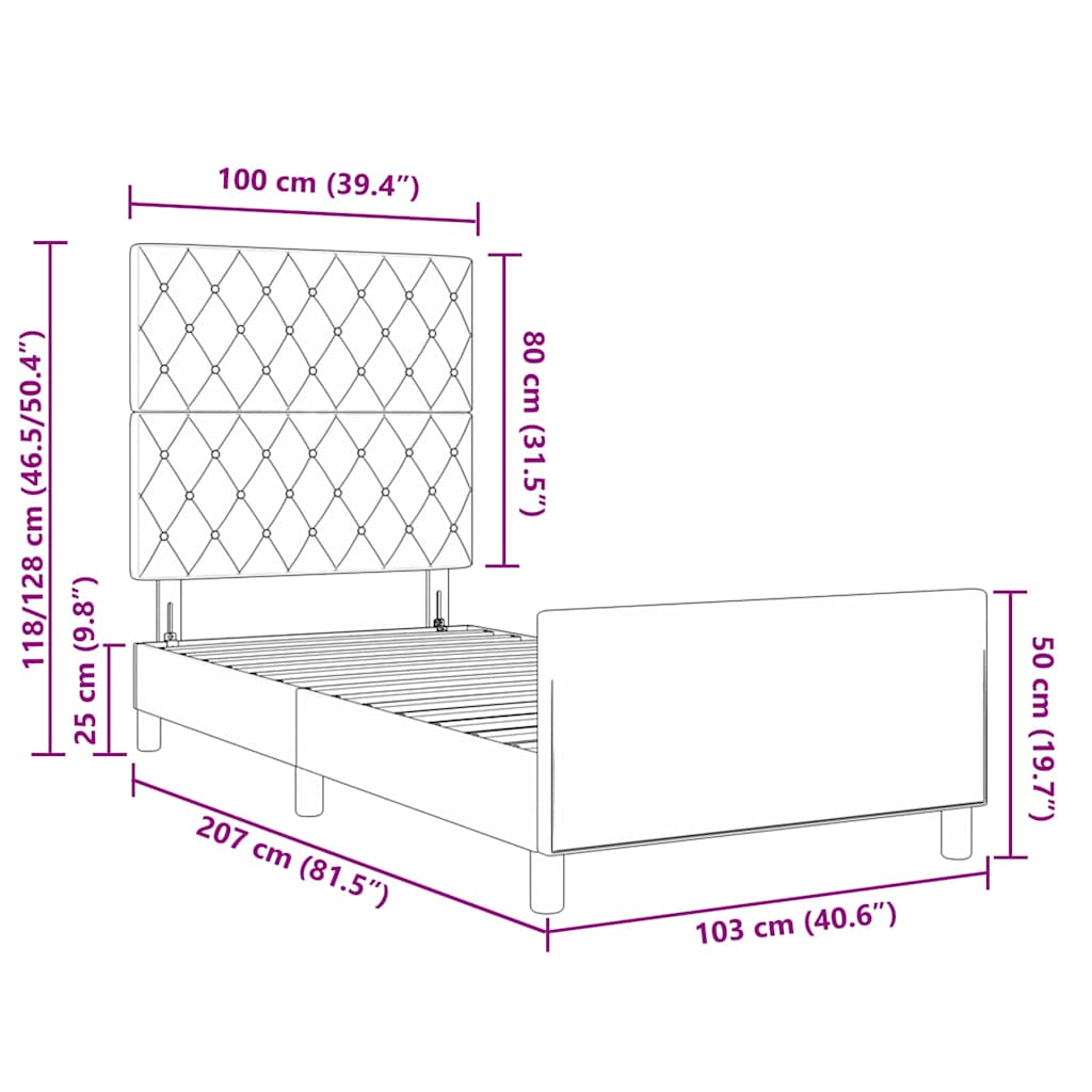 Sengestel Med Hovedgærde Mørkegrå 100 X 200 Cm Fløjl - Billede 13
