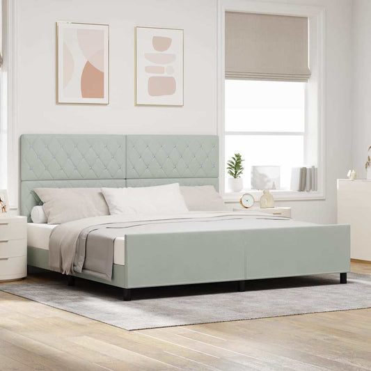 Sengestel Med Hovedgærde Lysegrå 200 X 200 Cm Fløjl - Hovedbillede