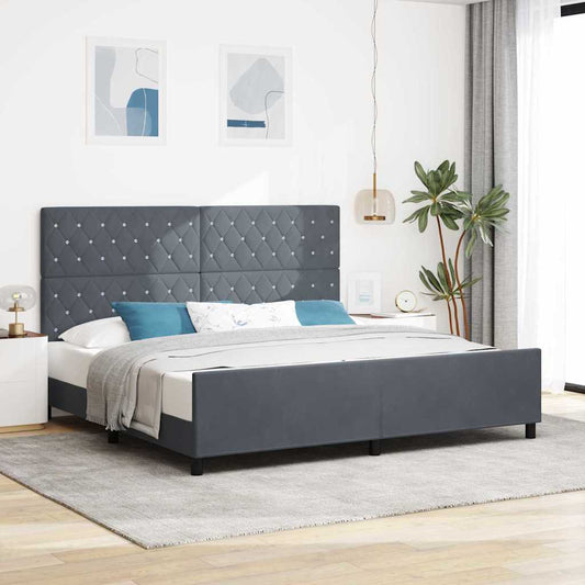 Sengestel Med Hovedgærde Mørkegrå 200 X 200 Cm Fløjl - Hovedbillede