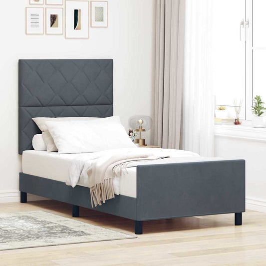 Sengestel Med Hovedgærde Mørkegrå 100 X 200 Cm Fløjl - Hovedbillede