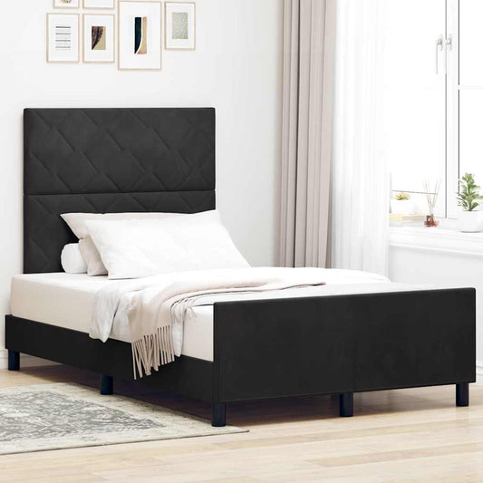 Sengestel Med Hovedgærde Sort 120 X 190 Cm Fløjl - Hovedbillede