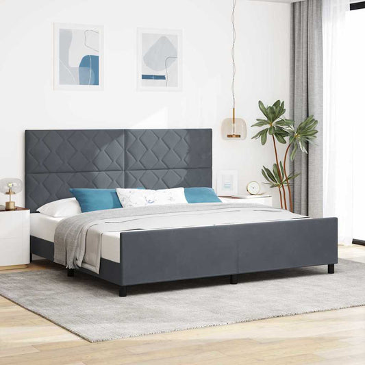 Sengestel Med Hovedgærde Mørkegrå 200 X 200 Cm Fløjl - Hovedbillede