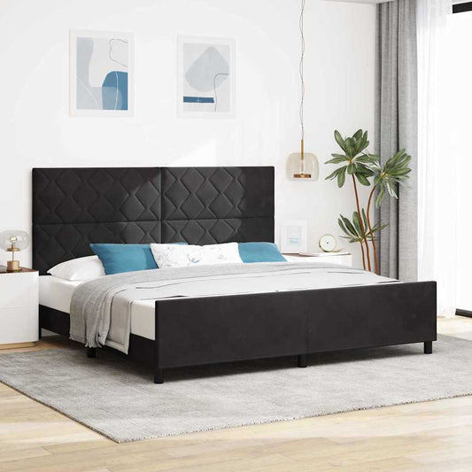 Sengestel Med Hovedgærde Sort 200 X 200 Cm Fløjl - Hovedbillede