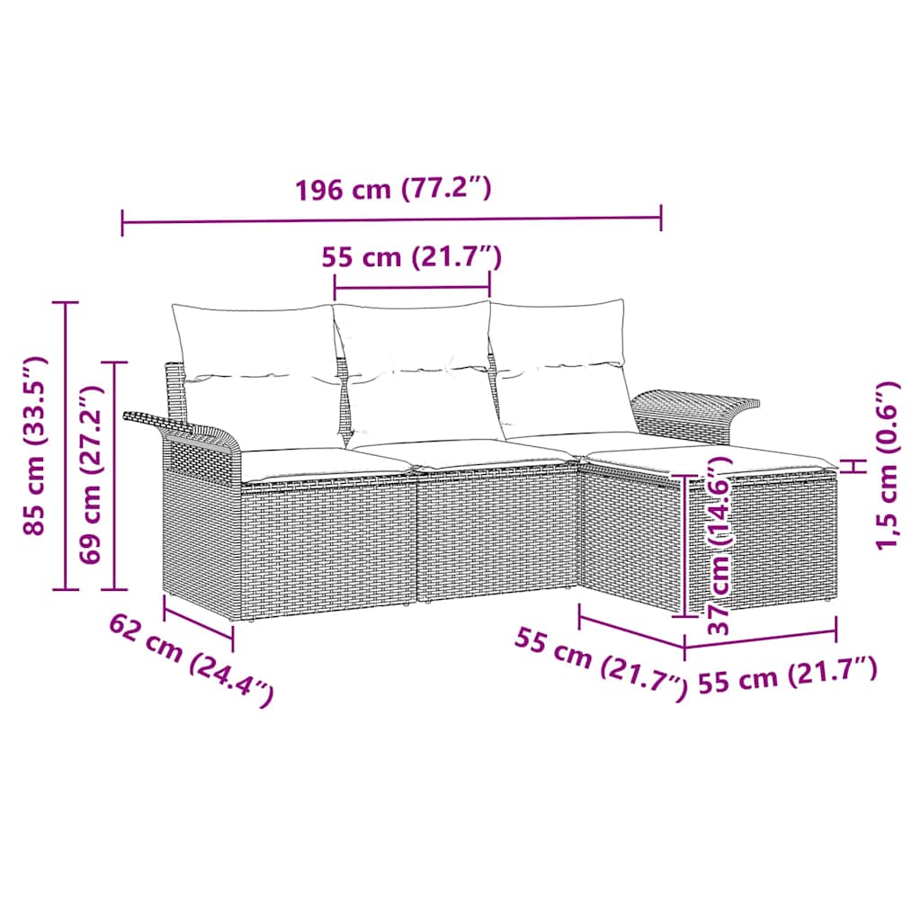 Havesofa Sæt 4 Stk. Polyrattan - Billede 14