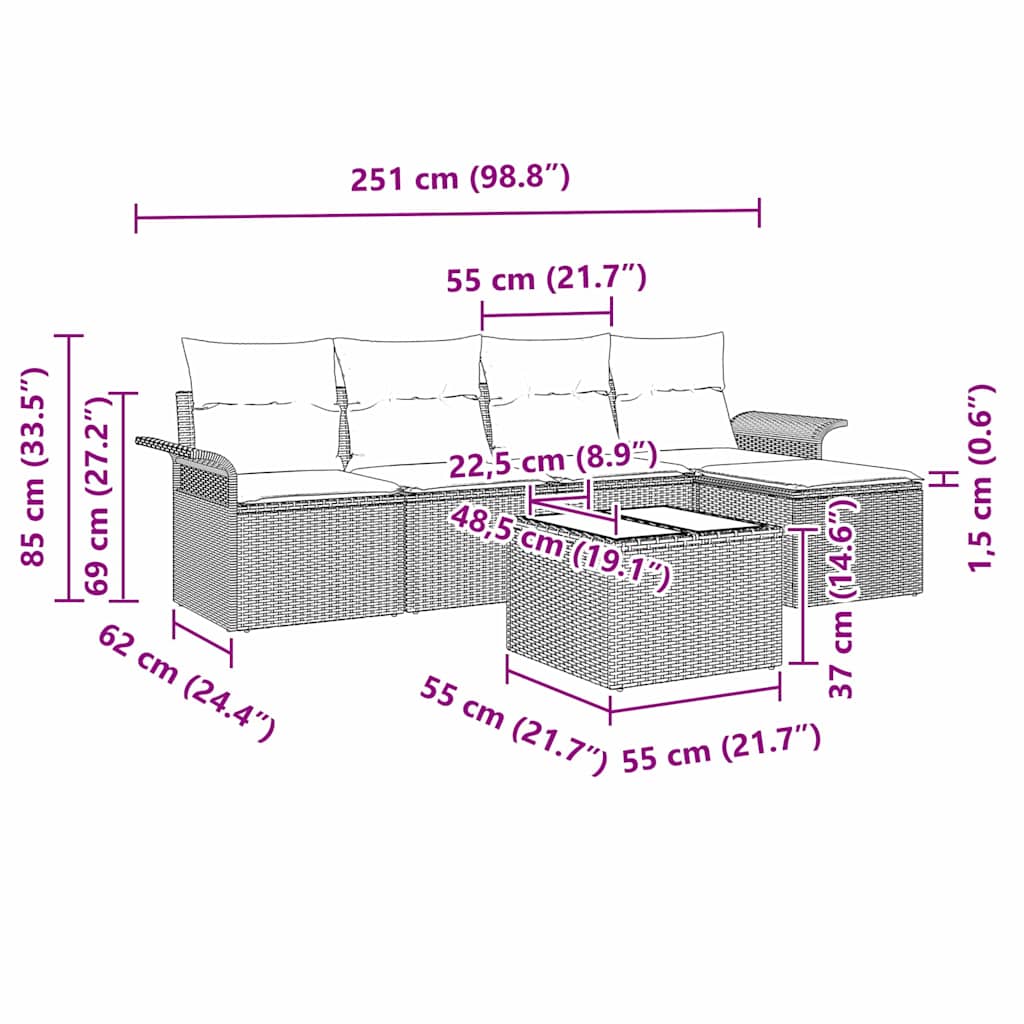 Havesofa Sæt 6 Stk. Polyrattan - Billede 16