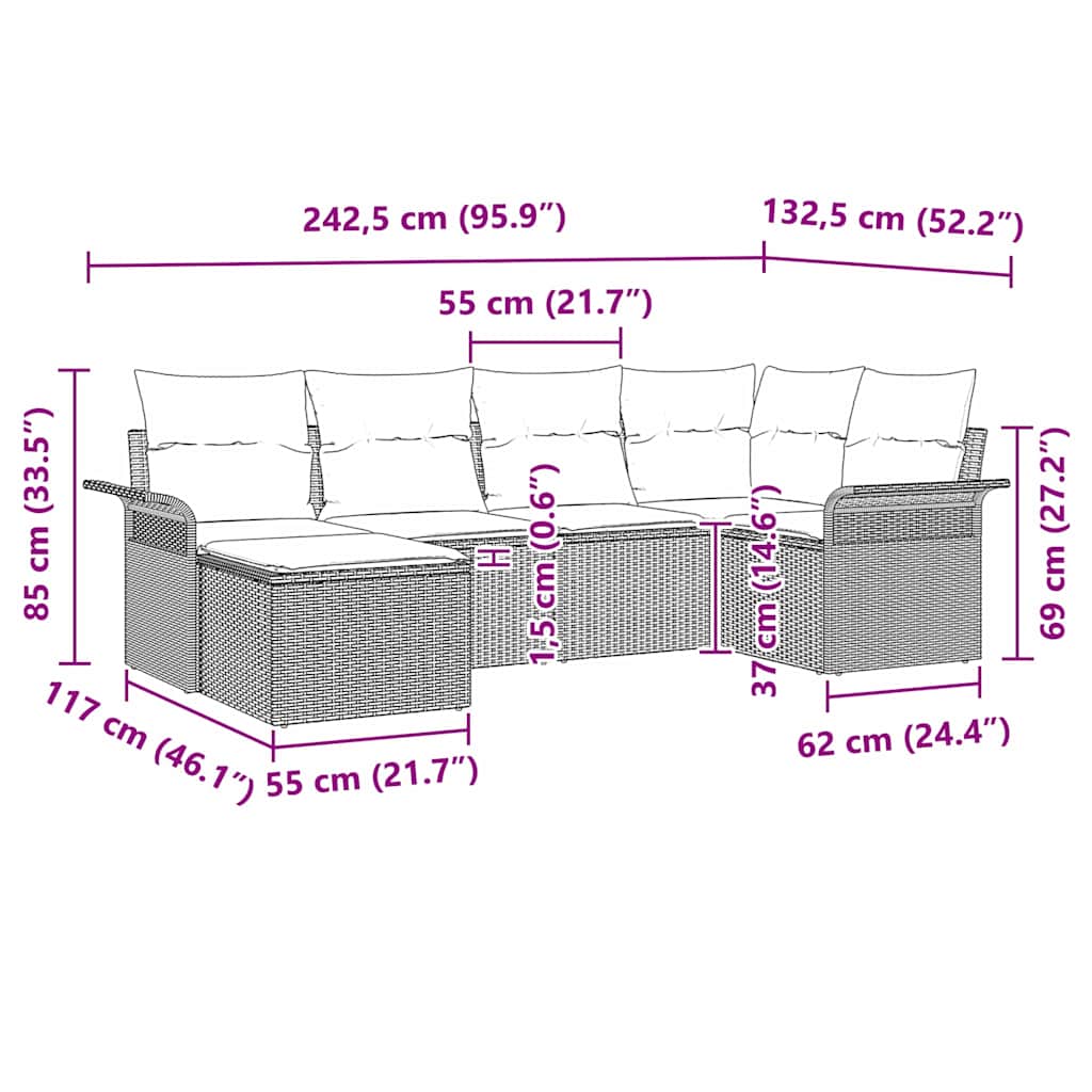 Havesofa Sæt Med Opbevaring 6 Dele Polyrattan - Billede 17