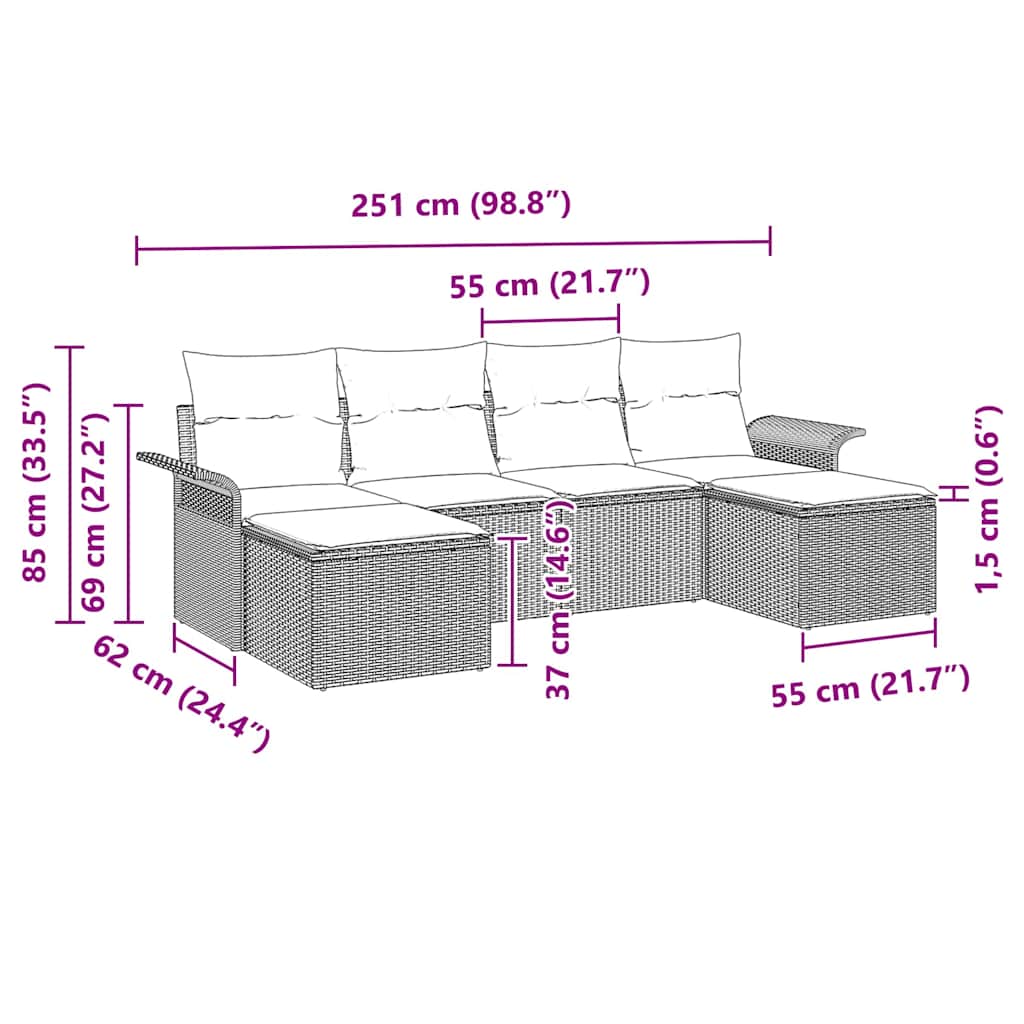 Havesofa Sæt Med Opbevaring 6 Dele Polyrattan - Billede 14