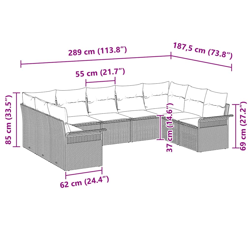 Havesofa Sæt 9 Stk. Polyrattan - Billede 15