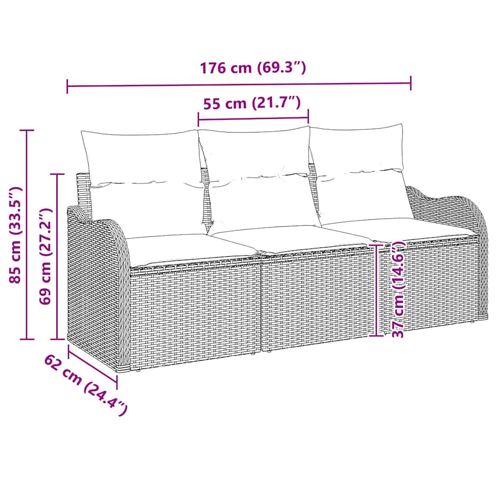 Havesofa Sæt 3 Stk. Poly Rattan - Billede 10