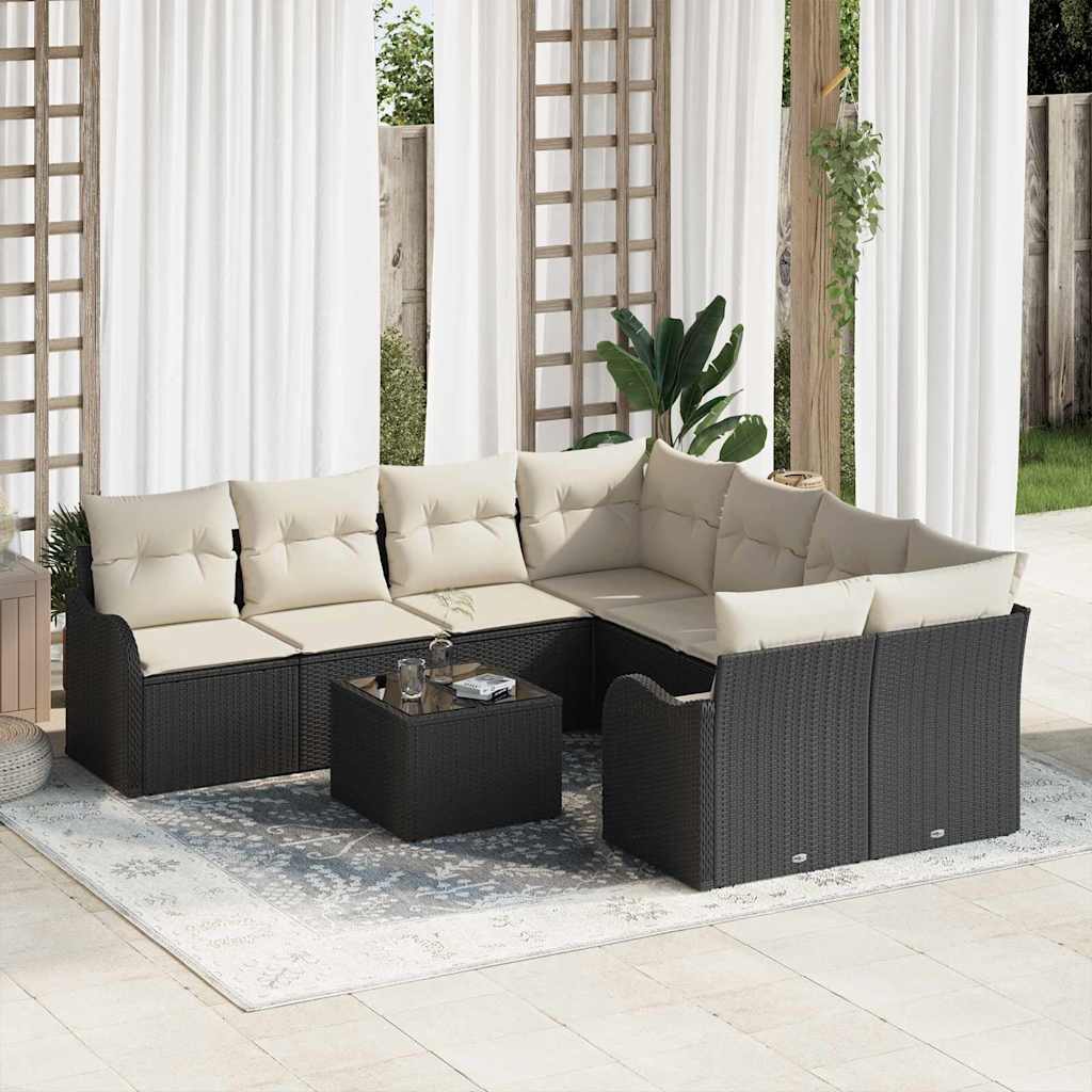 Havesofa Sæt 9 Dele Poly Rattan Og Stål Og Glas - Hovedbillede