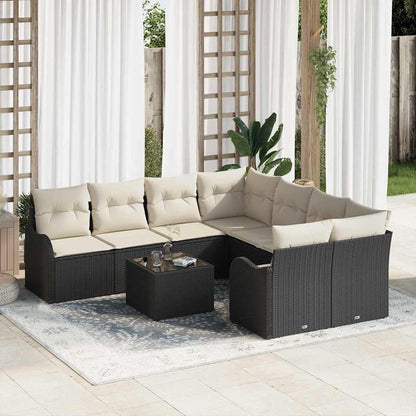 Havesofa Sæt 9 Dele Poly Rattan Og Stål Og Glas - Hovedbillede