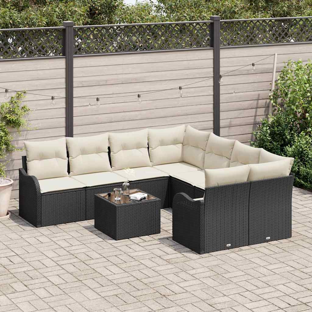Havesofa Sæt 9 Dele Poly Rattan Og Stål Og Glas - Billede 3