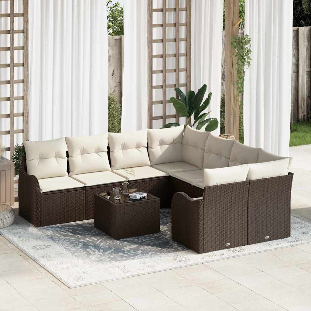 Havesofa Sæt 9 Dele Poly Rattan Og Stål Og Glas