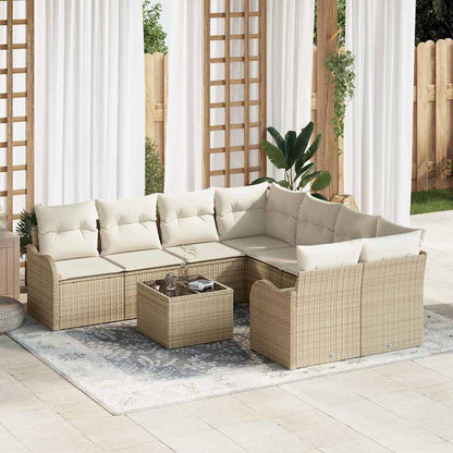Havesofa Sæt 9 Dele Poly Rattan Og Stål Og Glas