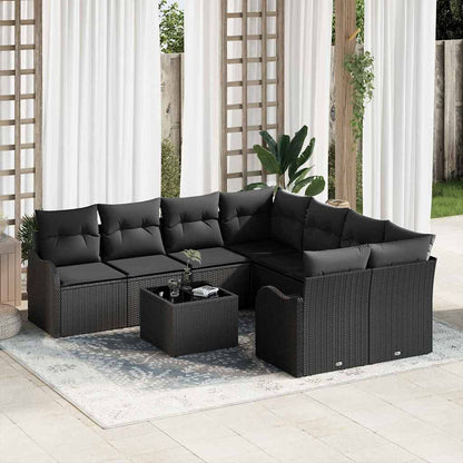 Havesofa Sæt 9 Dele Poly Rattan Og Stål Og Glas