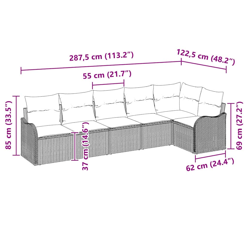 Havesofa Sæt 6 Stk. Polyrattan - Billede 12