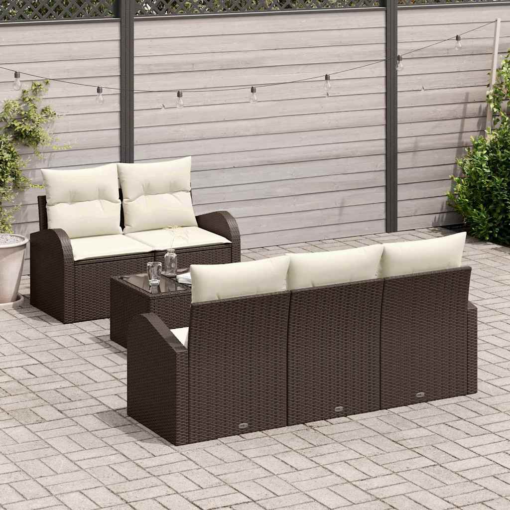 Havesofa Sæt 6 Dele Polyrattan Og Stål Og Glas